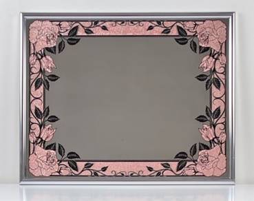 Decorative Etched Mirror with Rose and Vine Border