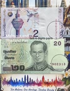 Rm2 & 20Baht Banknotes 199-SFE1-DA2313 Last6digitp