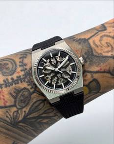Custom Seiko Mod 40mm Black Defy Skeleton Silver
