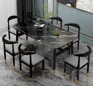 Meja Makan Set curve design marble 6 chairs