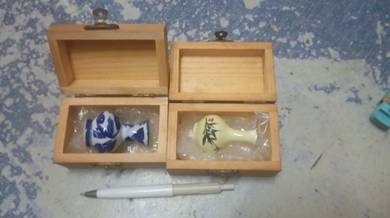 Vintage Mini Porcelain Vase with Wooden Box 