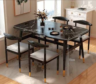 Meja Makan Set curve design marble hitam