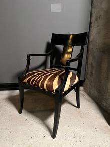 Ebonised Black Lacquer Armchair, Zebra Upholstery