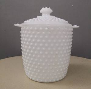 Vintage Hobnail milk glass cookie jar