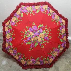 Vintage Floral Red Umbrella