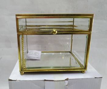 Heavy clear glass trinket box vintage vanity dress