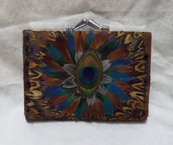 Vintage Handmade Peacock Feather Coin purse Wallet