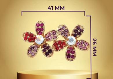 Ozel Brooch Bunga Kristal Pink Gold - Kotak & Tag