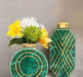 Green Marble Pattern Vase Gold Inlay