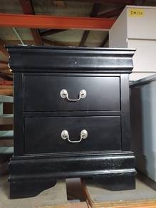 classic black two-drawer wooden nightstand