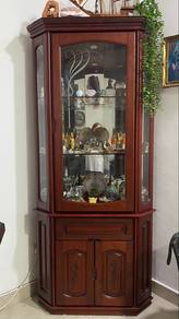 Solid wood Display Cabinet w Glass Panel & Storage