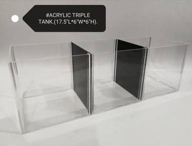 Acrylic Triple Divider Tank Fish Aquarium Ikan