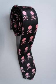 SLIM Pirates Jolly Roger Skull PINK Neck Tie