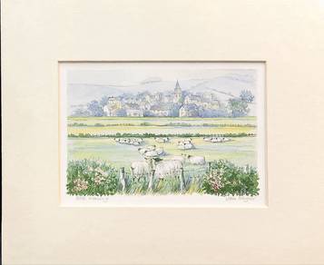 “Blue Morning” Countryside Sheep Lithograph