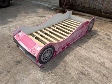 Wooden Katil Single Bed Frame Pink Car