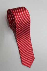 SLIM Red White #3 Top Quality Striped Neck Tie