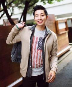 11846 Cream Korean Stand Collar Men Jacket Sweater