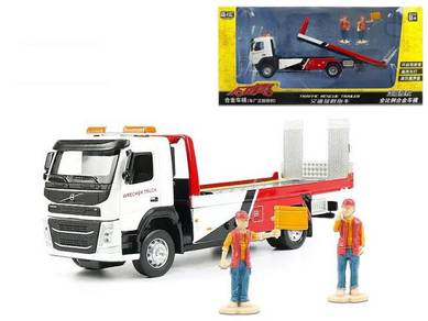 VOLVO 1/50 Flatbed Tow truck w/ 2 figures - white