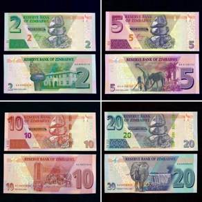 Zimbabwe Set of 4 - $2 5 10 20 - year 2020