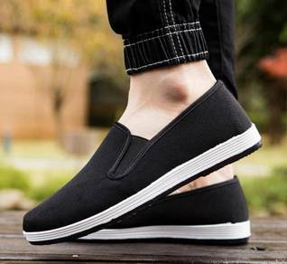 SA0268 Simple Black Canvas Slip On Kasut Shoes