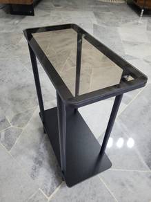 Black Metal flame glass side table
