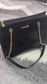 Crocodile Black Handbag with Gold Chain