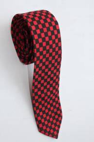 Red Black Striped Formal Korean Slim Neck Tie