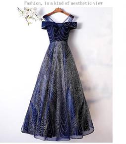 Blue galaxy glitter wedding prom dress RBP0864