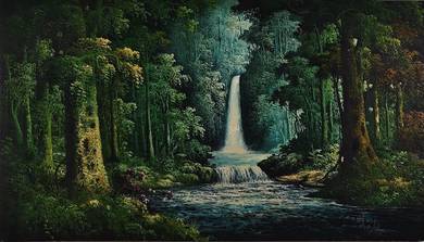 Forest Waterfall V – Oil Painting (Signed Dahlan)