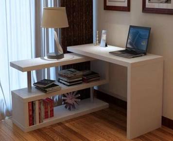 White Turnable table L shape L-shape meja study 1