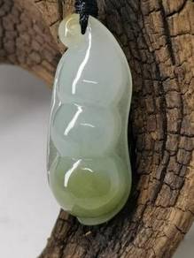 Icy Ice Green Burma Jadeite Jade Bean Pendant