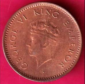 British India Half Pice 1939 KGV Bronze coin B