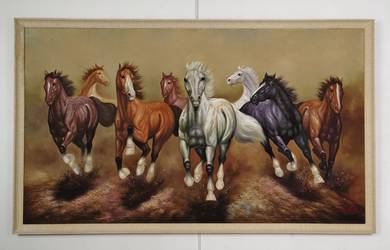 Oil Painting by Rianto – Seven Horses in Motion