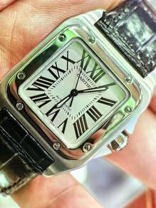 Cartier Santos 100 Silver Roman Dial Pre Own.