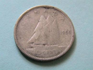 Canada King George VI 10 Cents 1950 Silver Coin