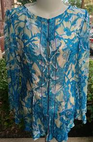 Top Batik Sutera Sheer Blue Floral Long S