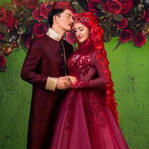Red long sleeve wedding prom gown RB1762