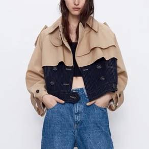 ZARA Oversize Contrasting Cropped Trench Beige