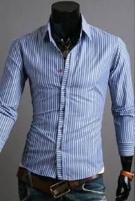 [12.12] Striped Blue Formal Men Shirt Kemeja Biru