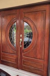 Solid Wooden Double Door with Glass Panel