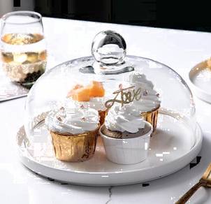 Nordic Style Cake Display + Round Glass Cover Set