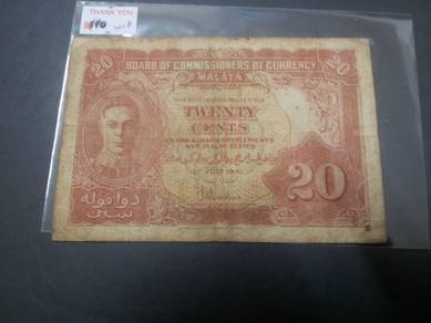 Malaya BOC of currency 20 cents KGVI 1941 - B