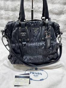 Authentic Prada Nappa Gaufre Tote Bag Black Ruched