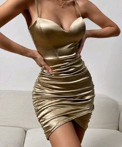 Sexy Ruched Wrap Hem Satin dress