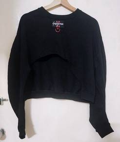 Black long sleeve super crop cropped top dance