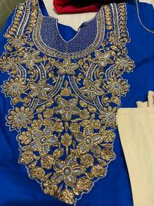 Royal Blue Gold Kurti Bottom Set (NO SHAWL)