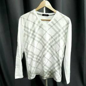 Burberry Checked V Neck Long Sleeve Tee