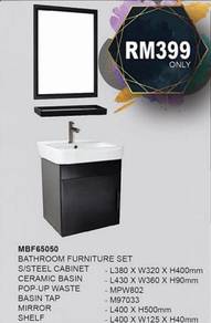 Basin Cabinet+Mirror+ Pancur+Waste+ Full SET Penuh