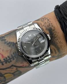 Custom Seiko Mod 39mm Rhodium Grey Arabic DateJust