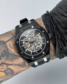 Custom Seiko Mod 42mm Silver Skeleton Black